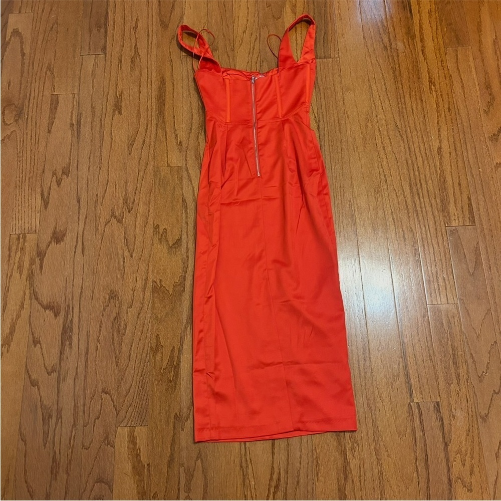 Bardot Red Satin Corset Midi Dress New With Tags Statement Evening XS - Picture 3 of 7